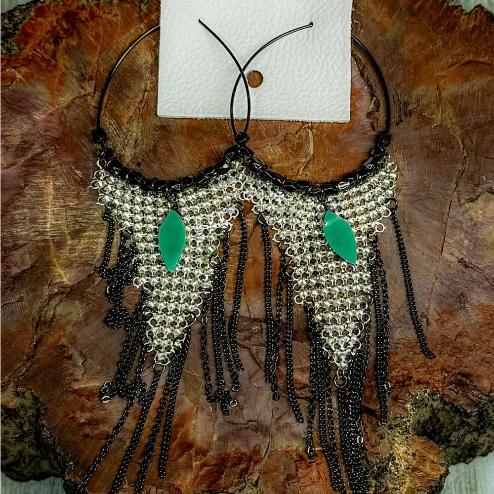 Free People Elegant Black and Silver Mesh Earrings